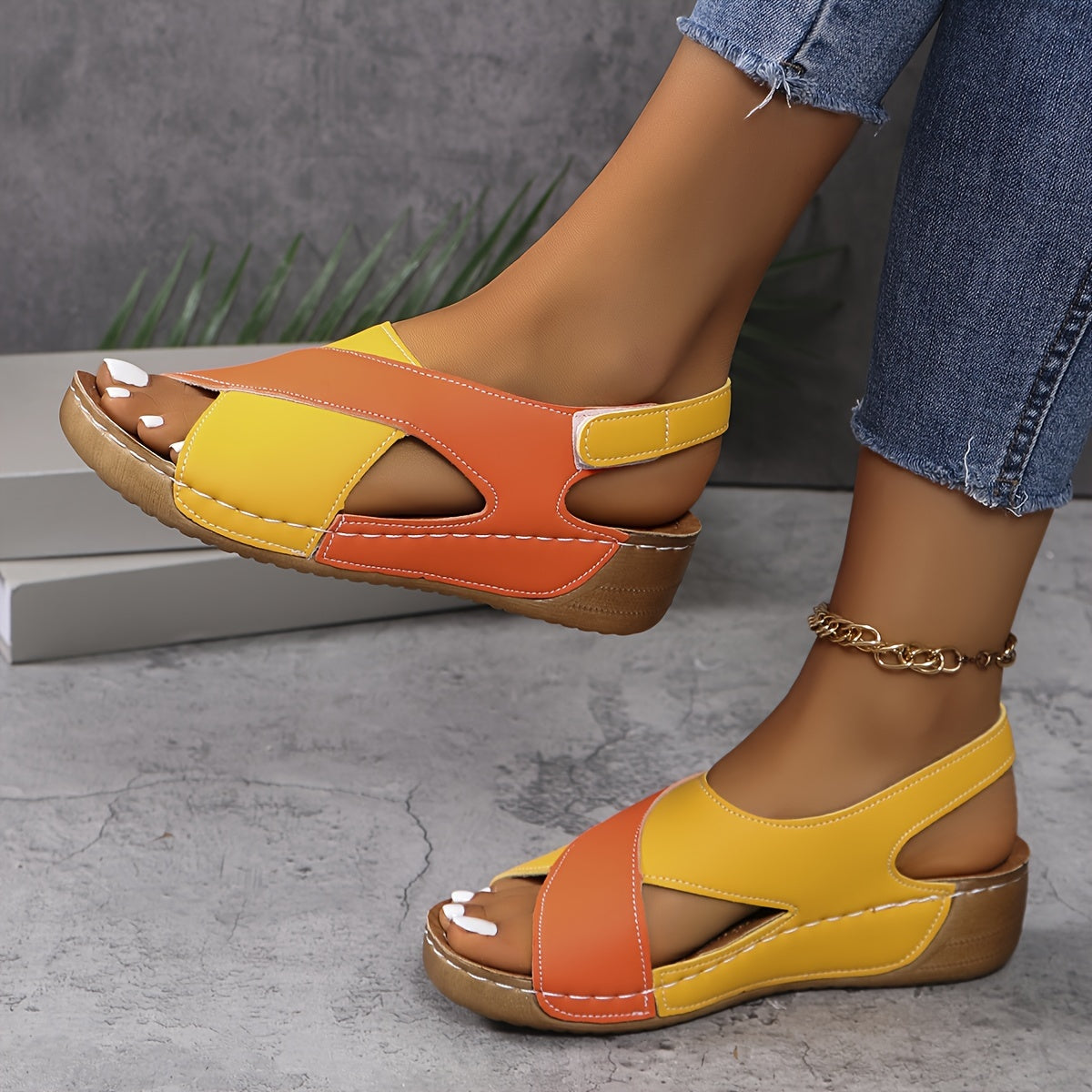 Open Toe Ankle Strap Wedge Sandals