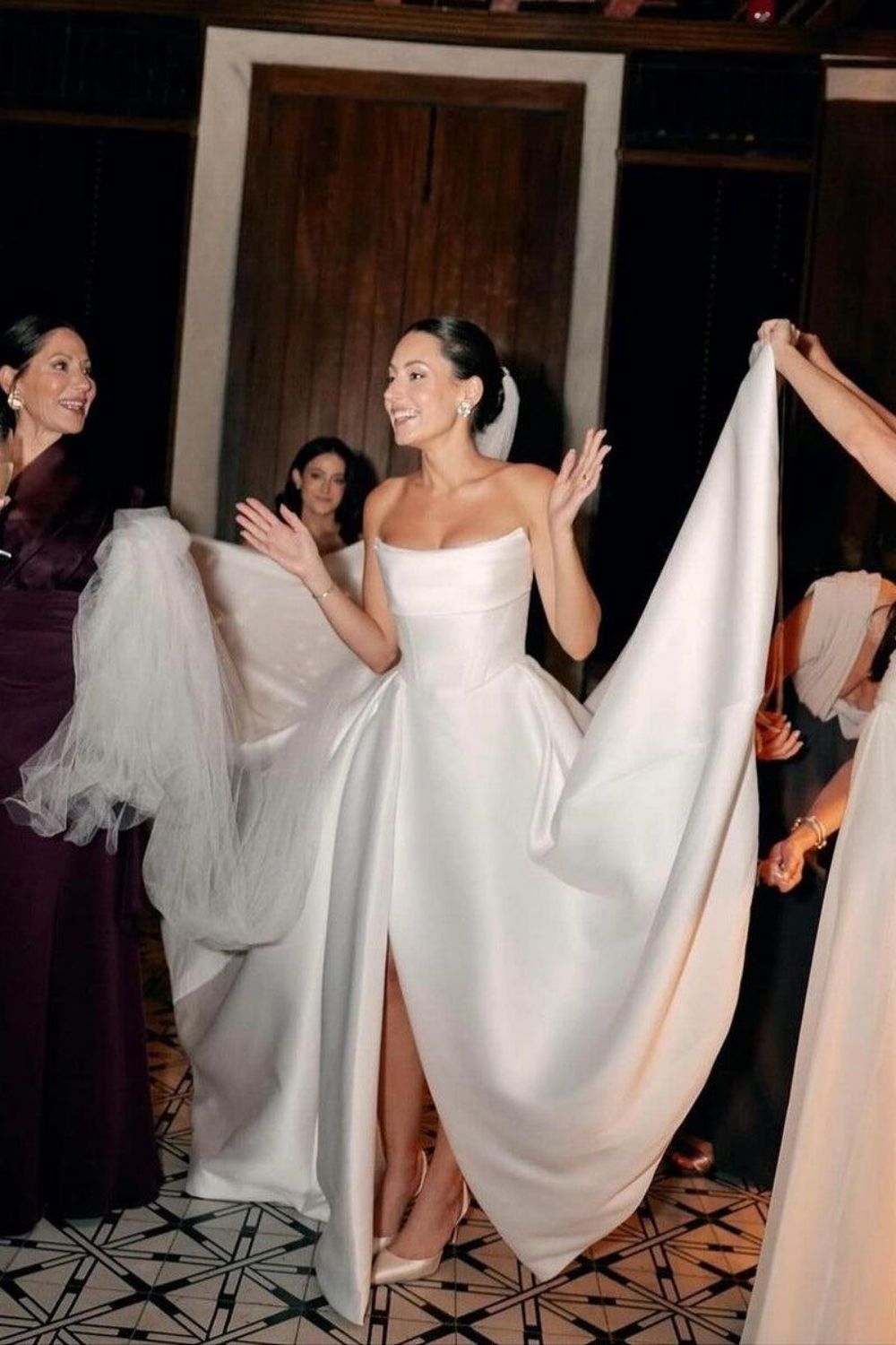 Charming A Line Strapless White Wedding Dress with Sweep Train
