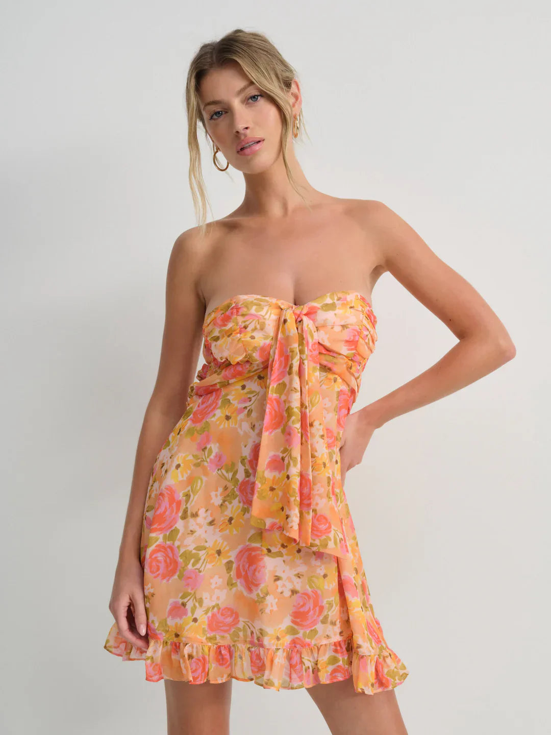 Strapless Floral Backless Ruffle Mini Dress 9