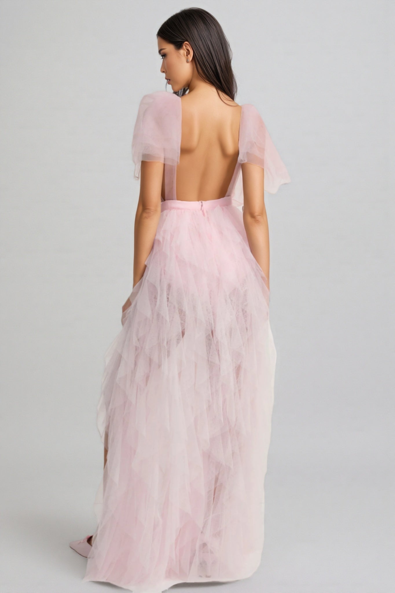Chlos Pink Lace Mesh Maxi Dress - View 3