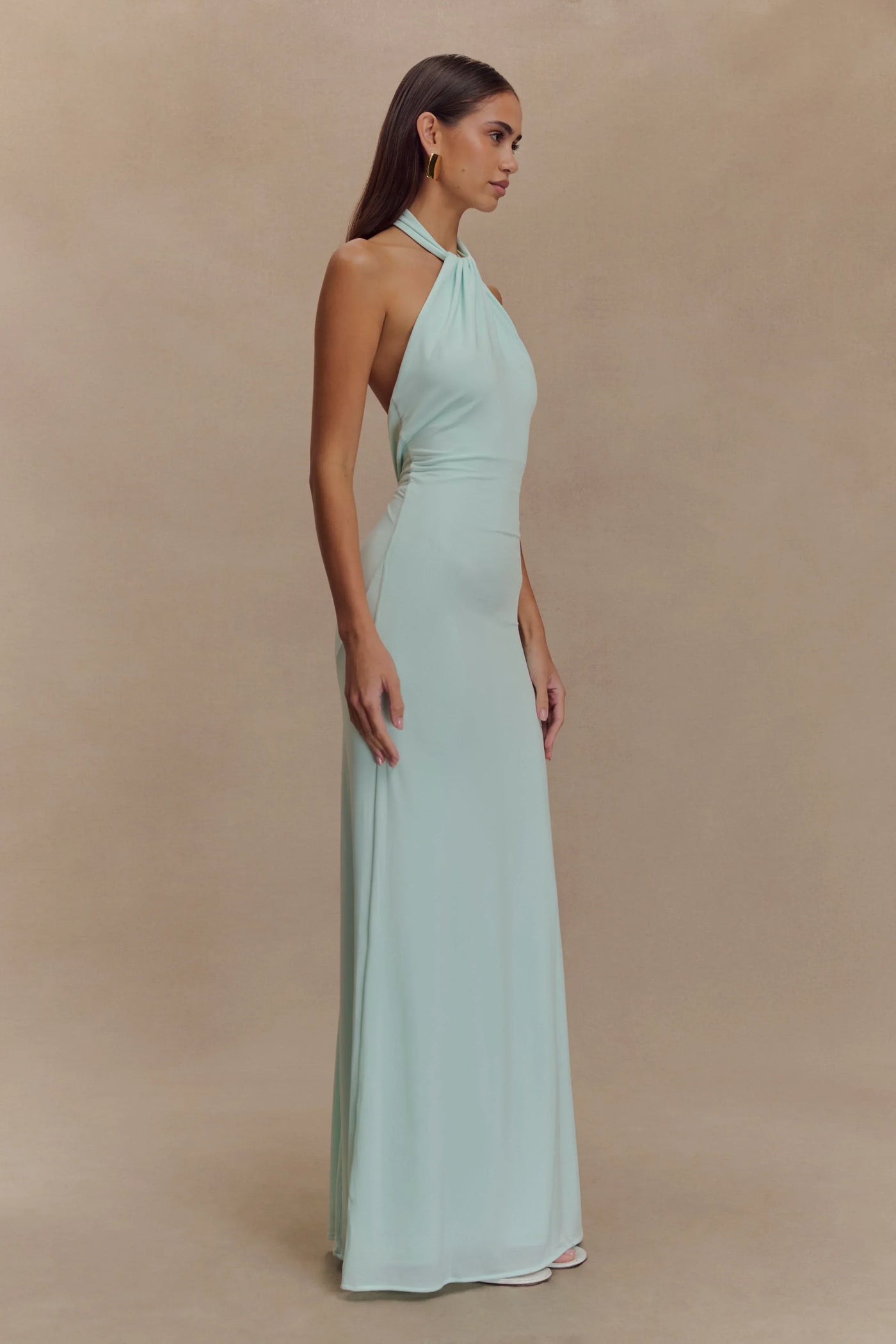 Halter Neck Ruched Bias-Cut Maxi Dress 3