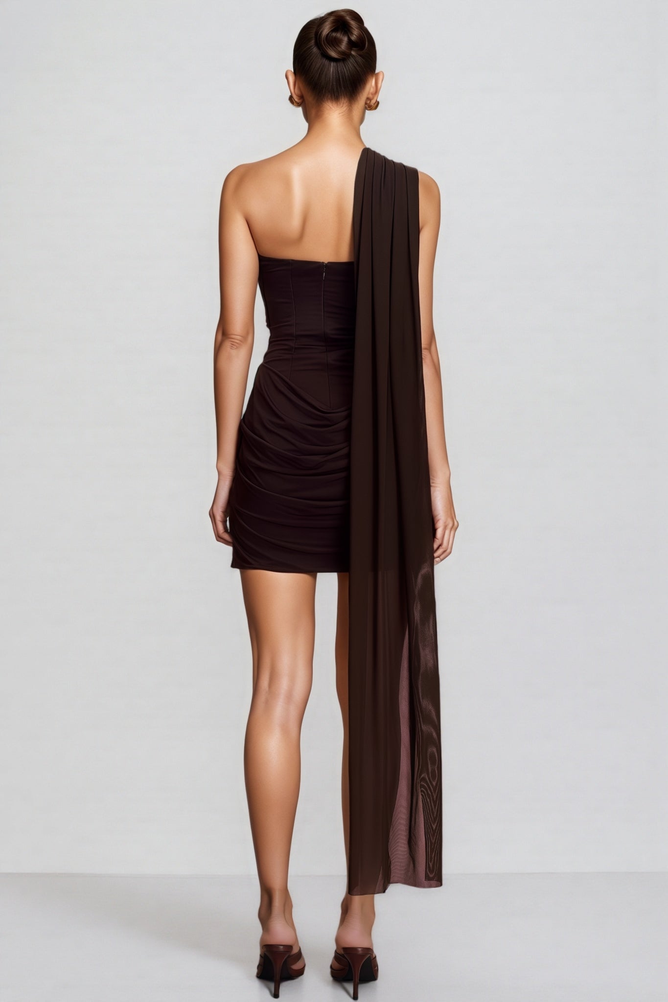 Gevalf Brown Slinky And Mesh Mini Dress - View 4