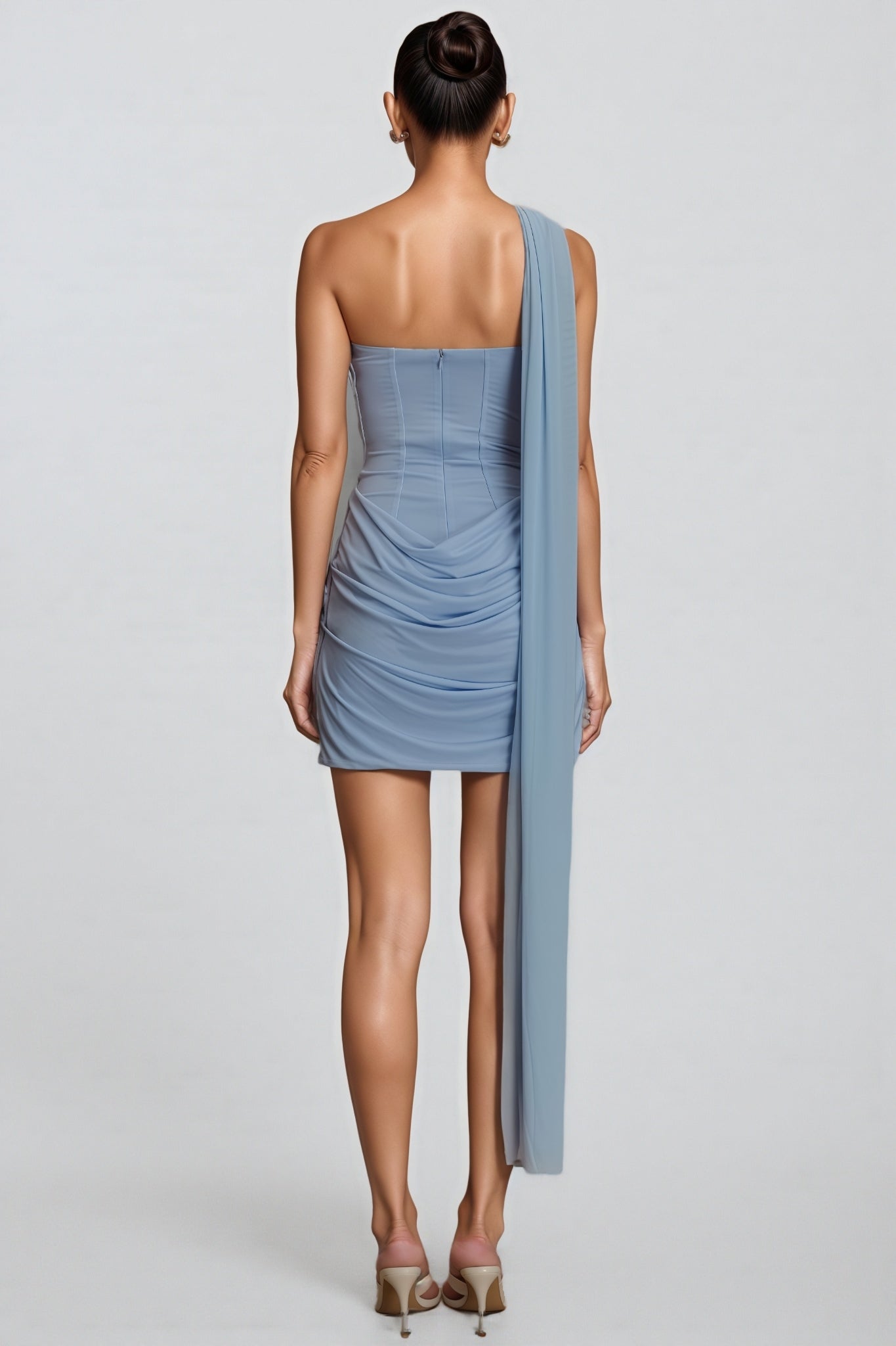 Haliny Blue Slinky And Mesh Mini Dress - View 4