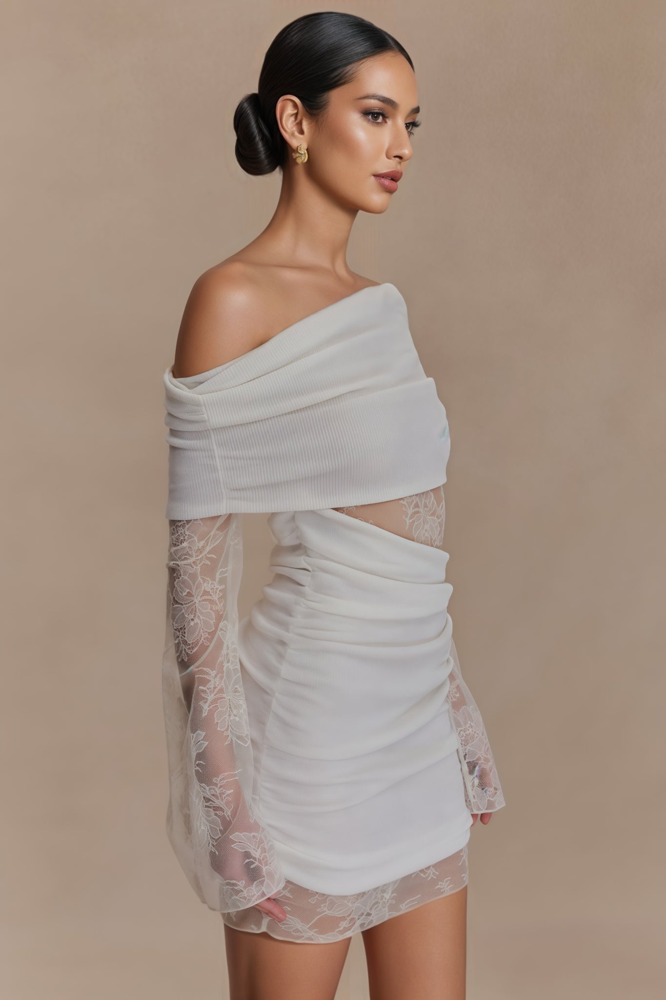 Griselda White Lace Knit Mini Dress - View 3