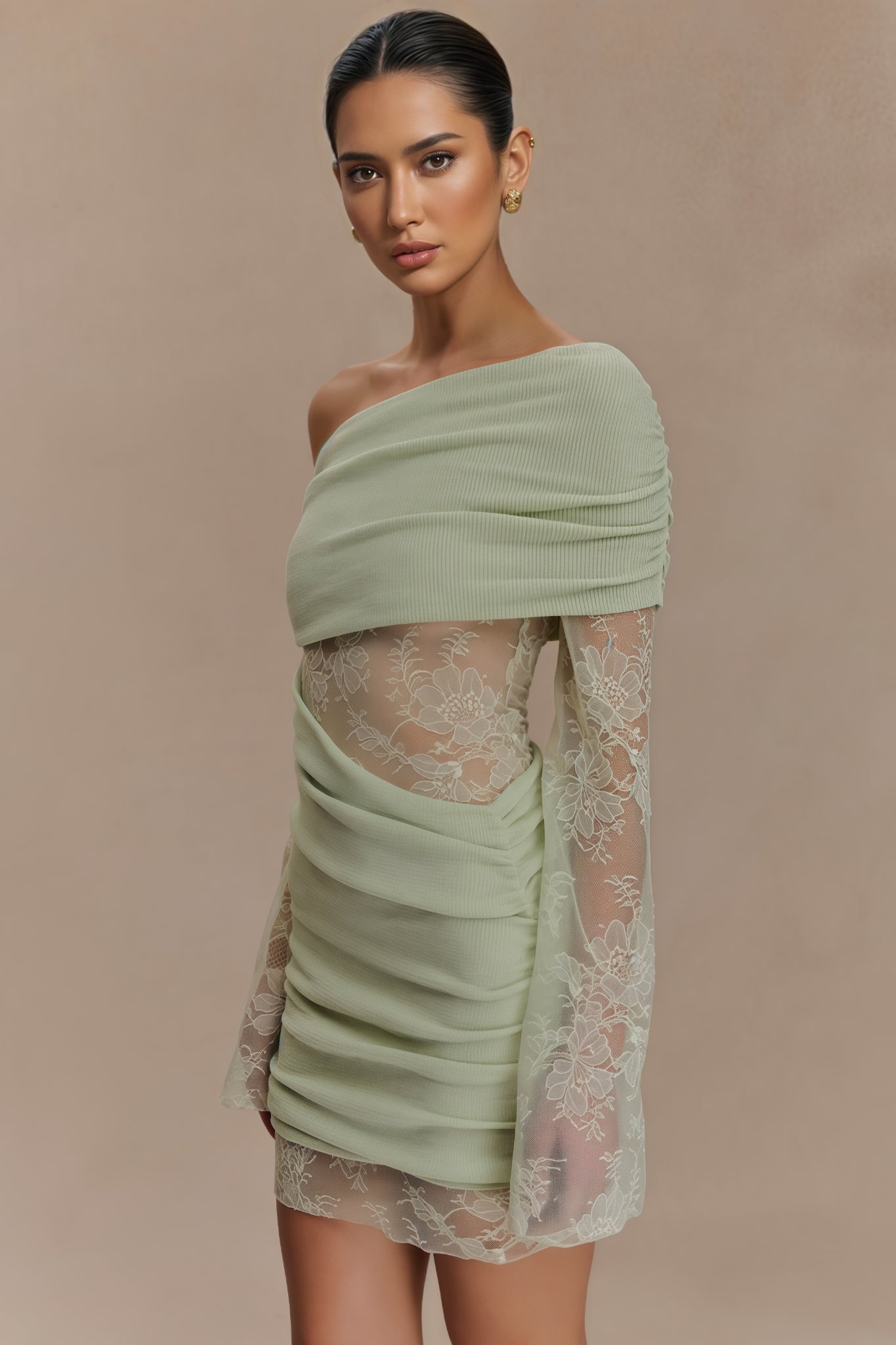 Nunna Green Lace Knit Mini Dress - View 4