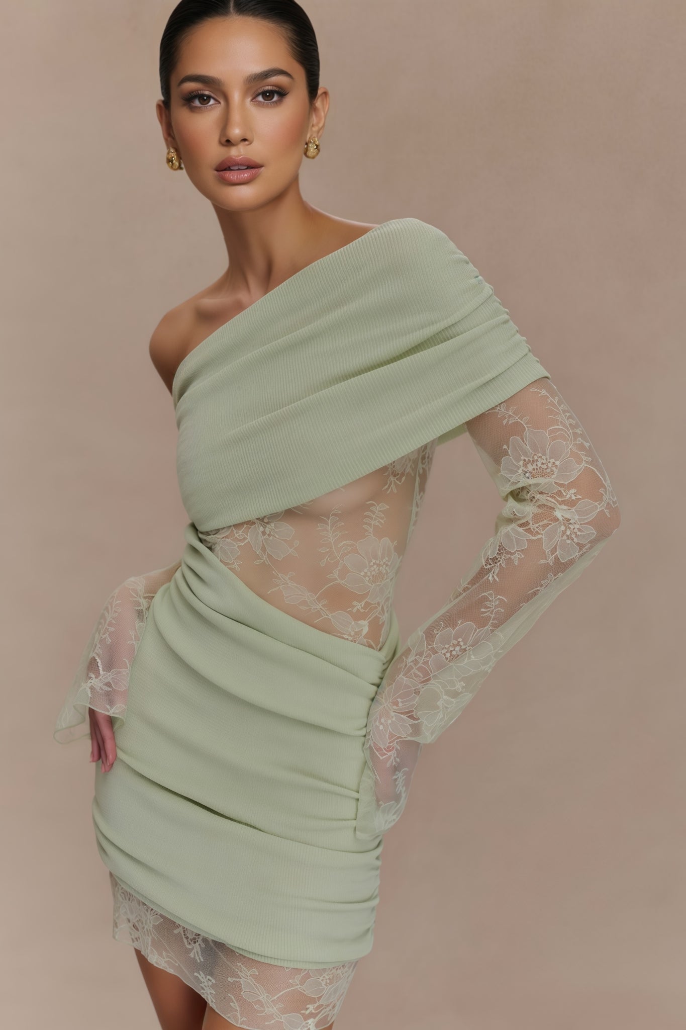 Nunna Green Lace Knit Mini Dress - View 3