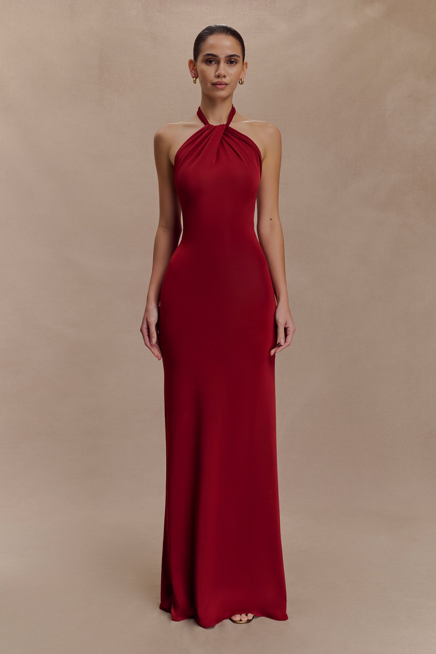 Halter Neck Ruched Bias-Cut Maxi Dress 6