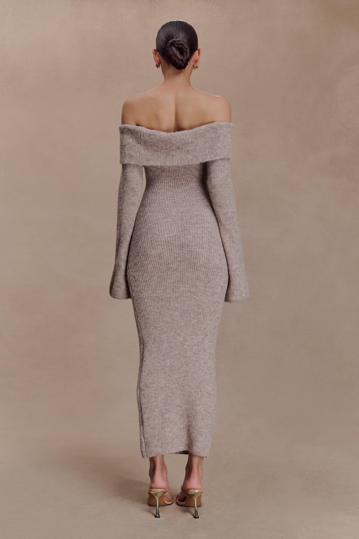 Off Shoulder Long Sleeve Ribbed Knit Bodycon Maxi Dress 2