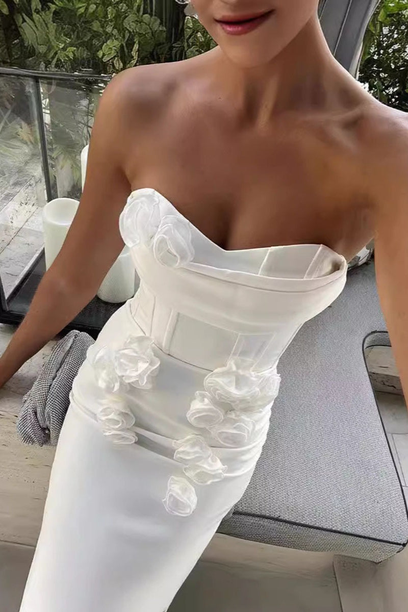 Strapless Corset 3D Floral Bodycon Maxi Dress