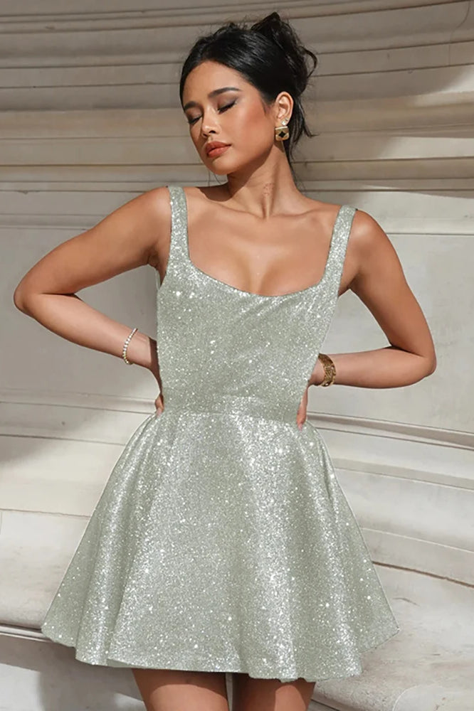 Glitter Silk Spaghetti Strap Midi Dress 2