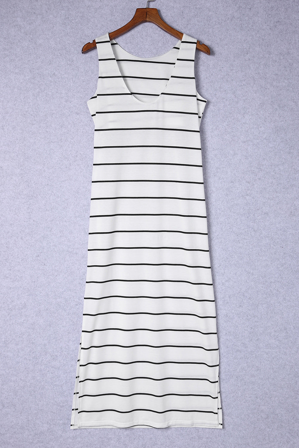 Striped Knit Sleeveless Scoop Neck Side Split Maxi Dress 9