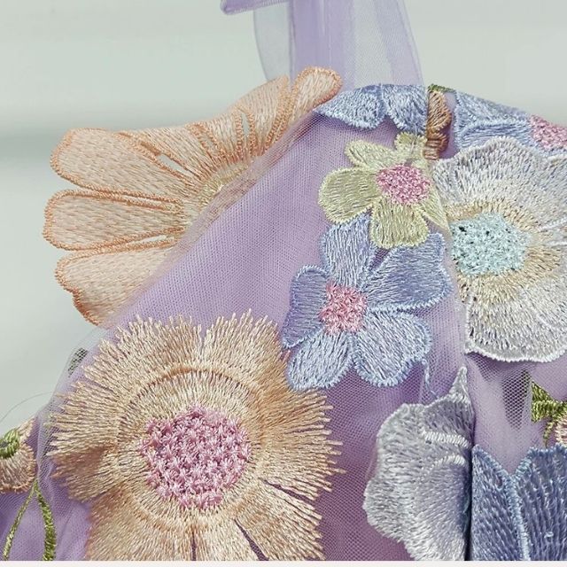 Floral Applique Tulle Puff Sleeve Corset A-Line Mini Dress
