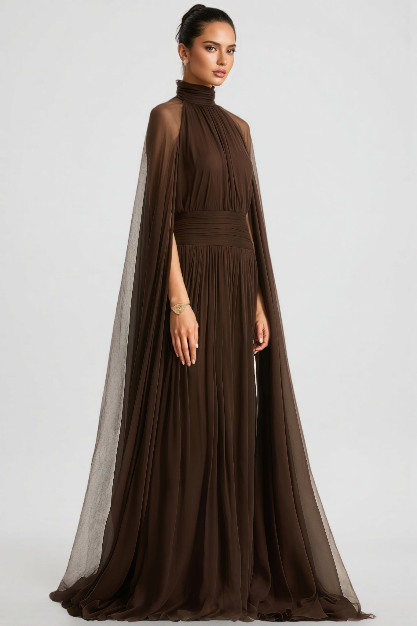 Hiram Mesh High-Neck Bow Maxi Dress - View 2