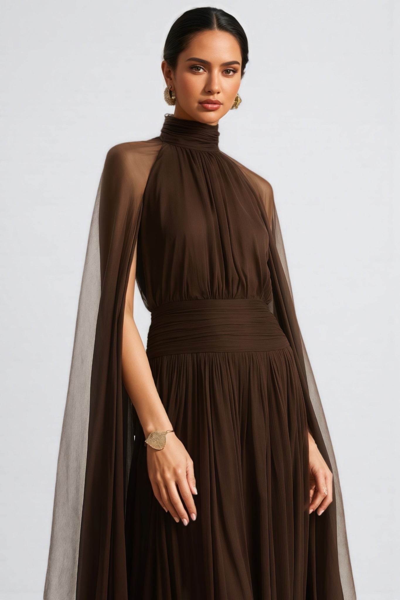 Hiram Mesh High-Neck Bow Maxi Dress - View 4