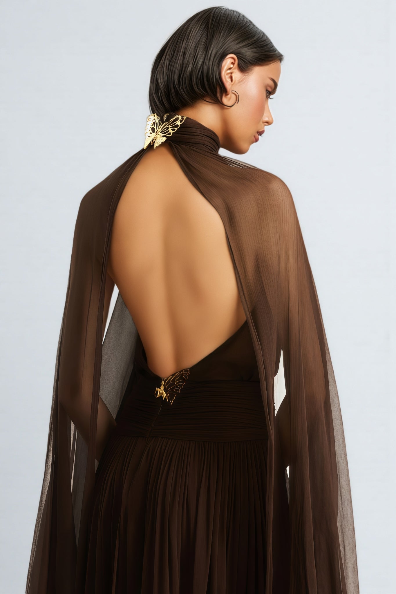 Hiram Mesh High-Neck Bow Maxi Dress - View 5