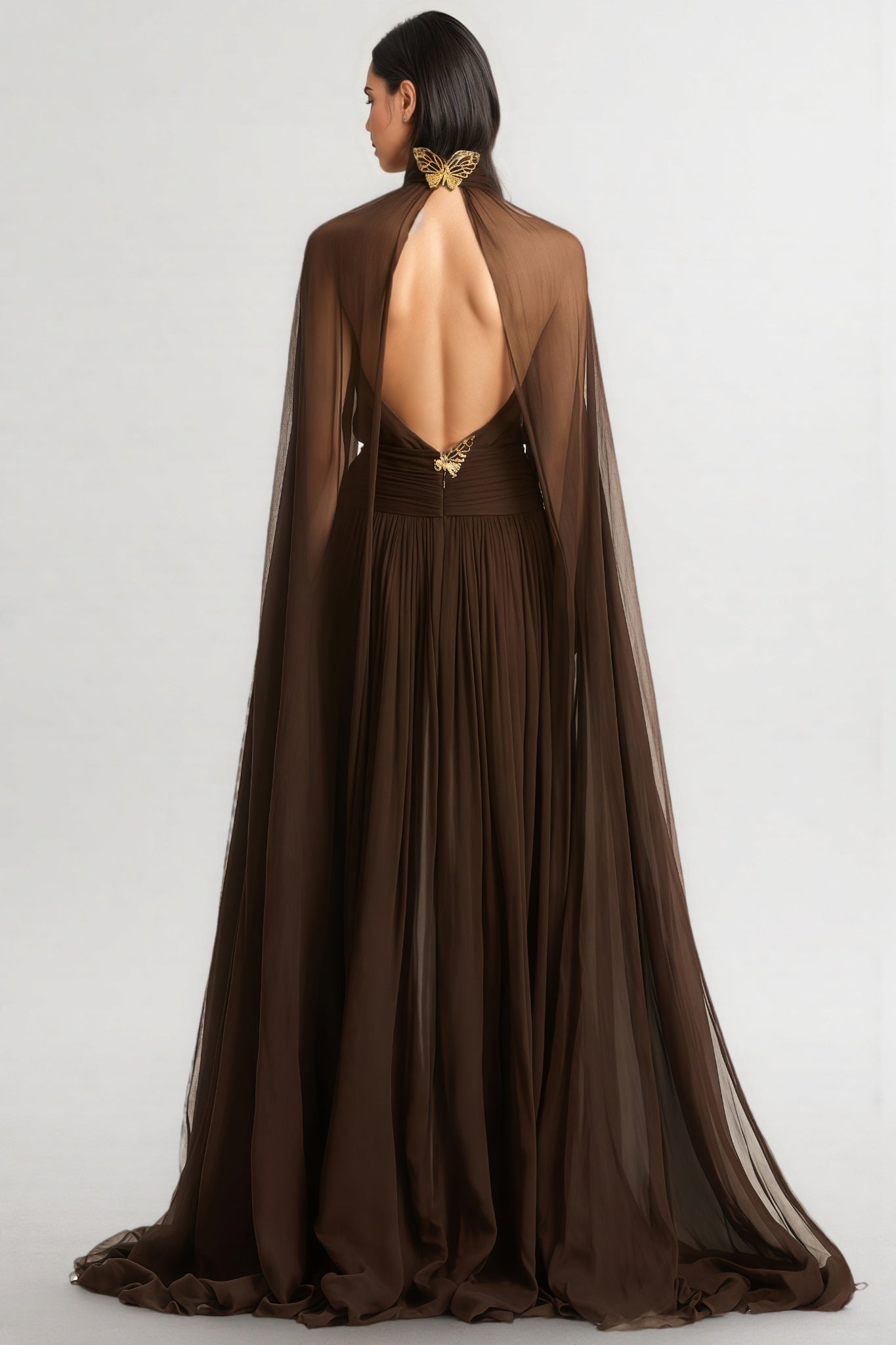 Hiram Mesh High-Neck Bow Maxi Dress - View 3