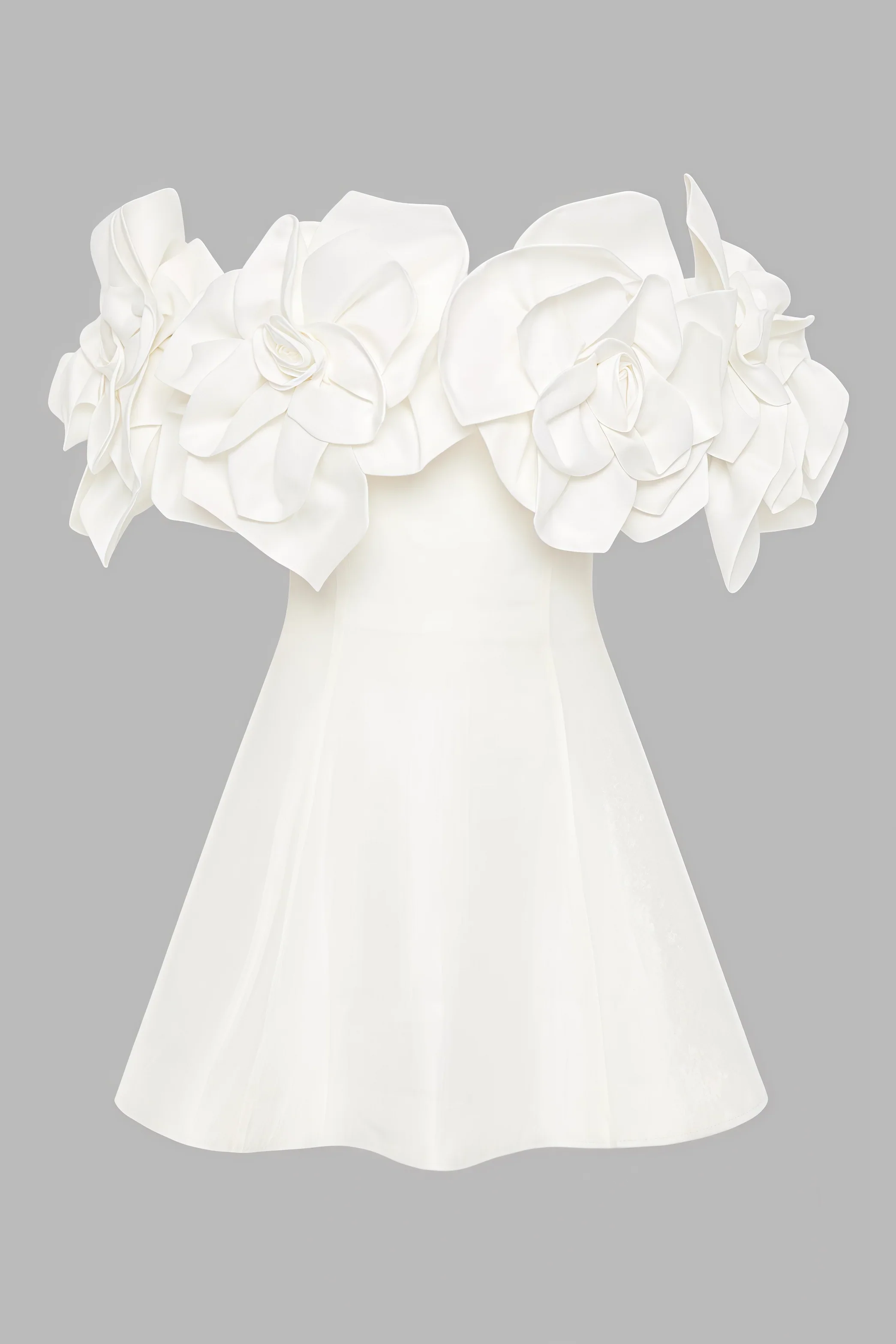 Satin 3D Rose Off Shoulder Fit and Flare Mini Dress