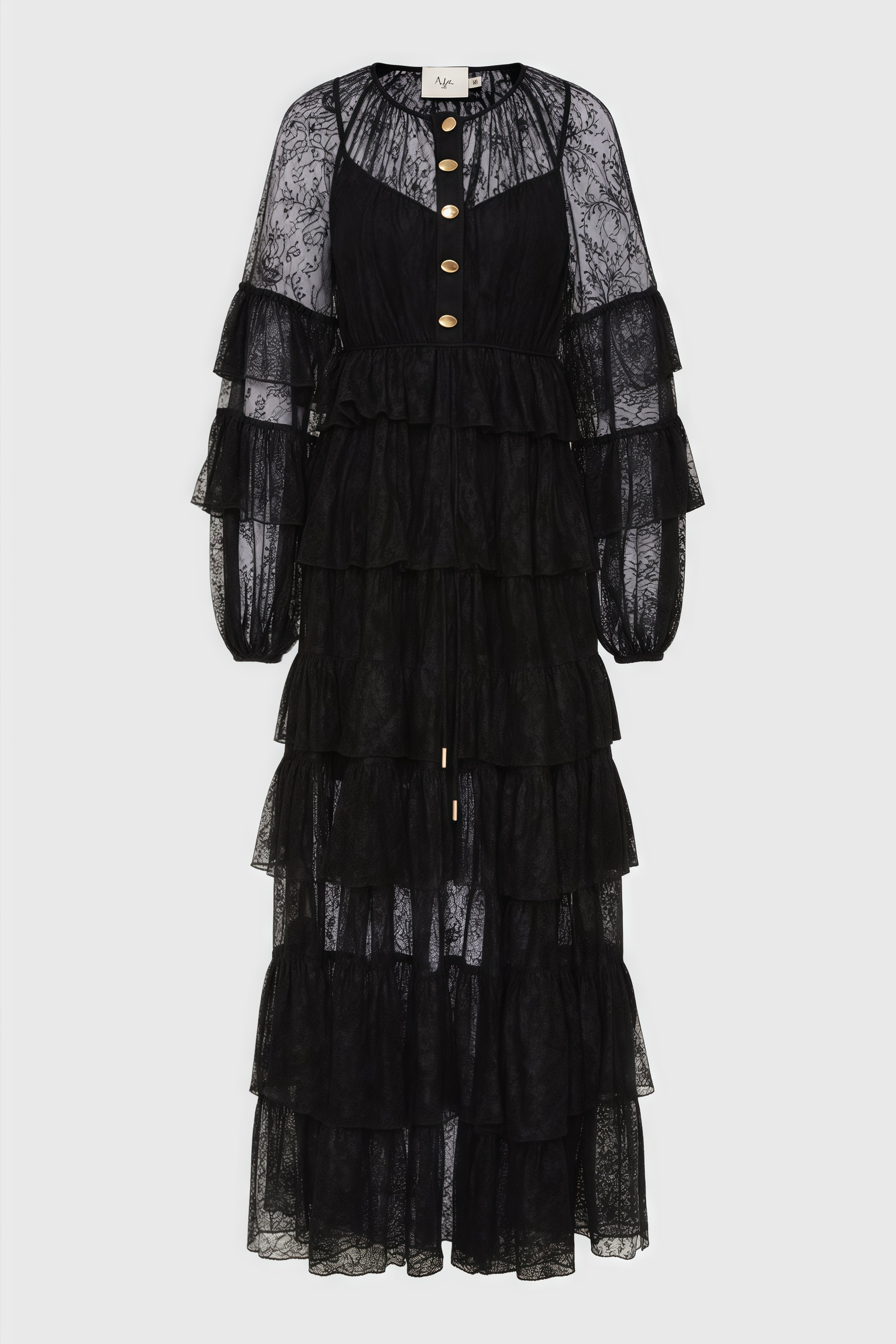 Varekx Black Round Neck Lace Maxi Dress - View 6