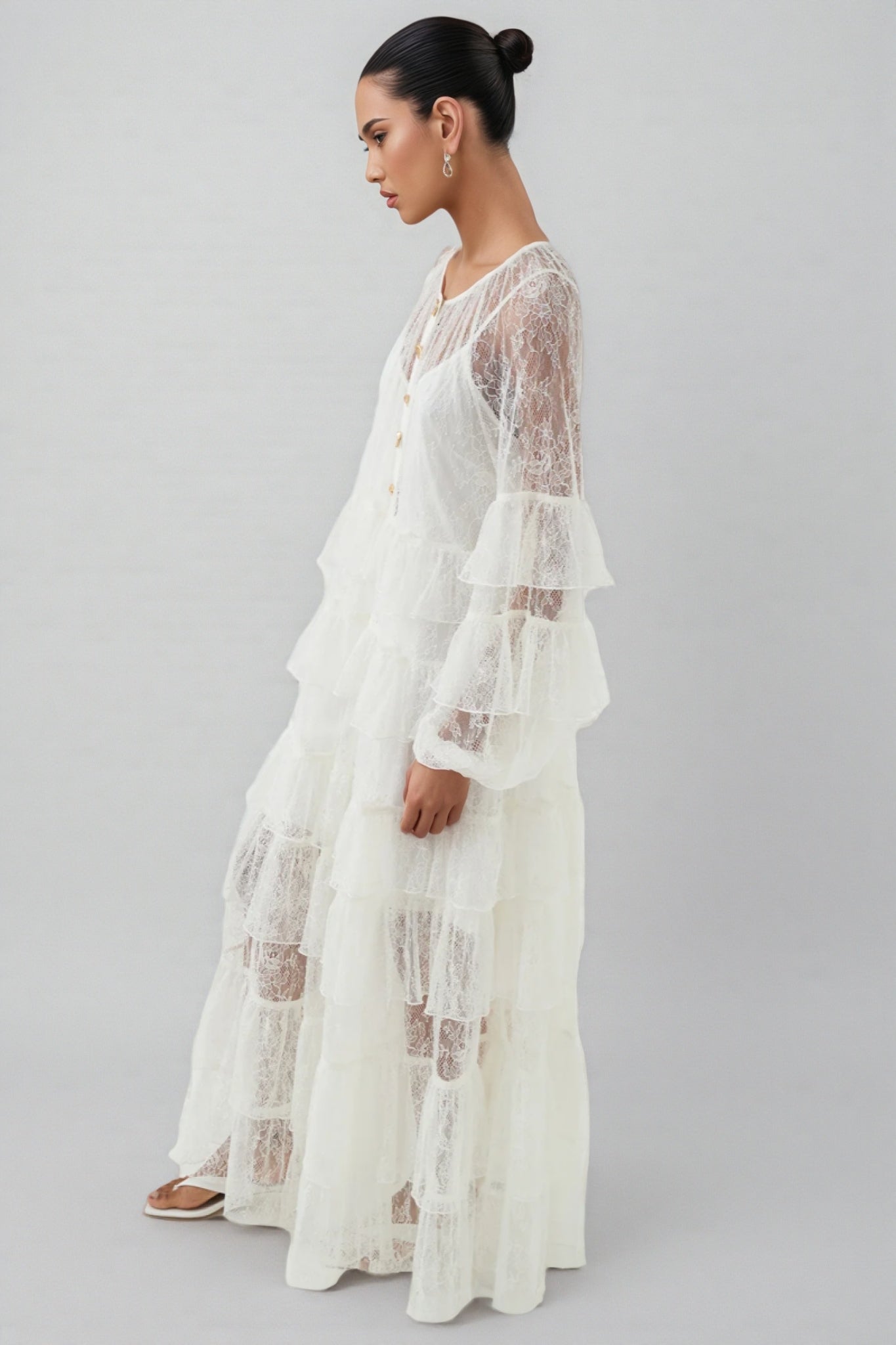 Wintk White Round Neck Lace Maxi Dress - View 4