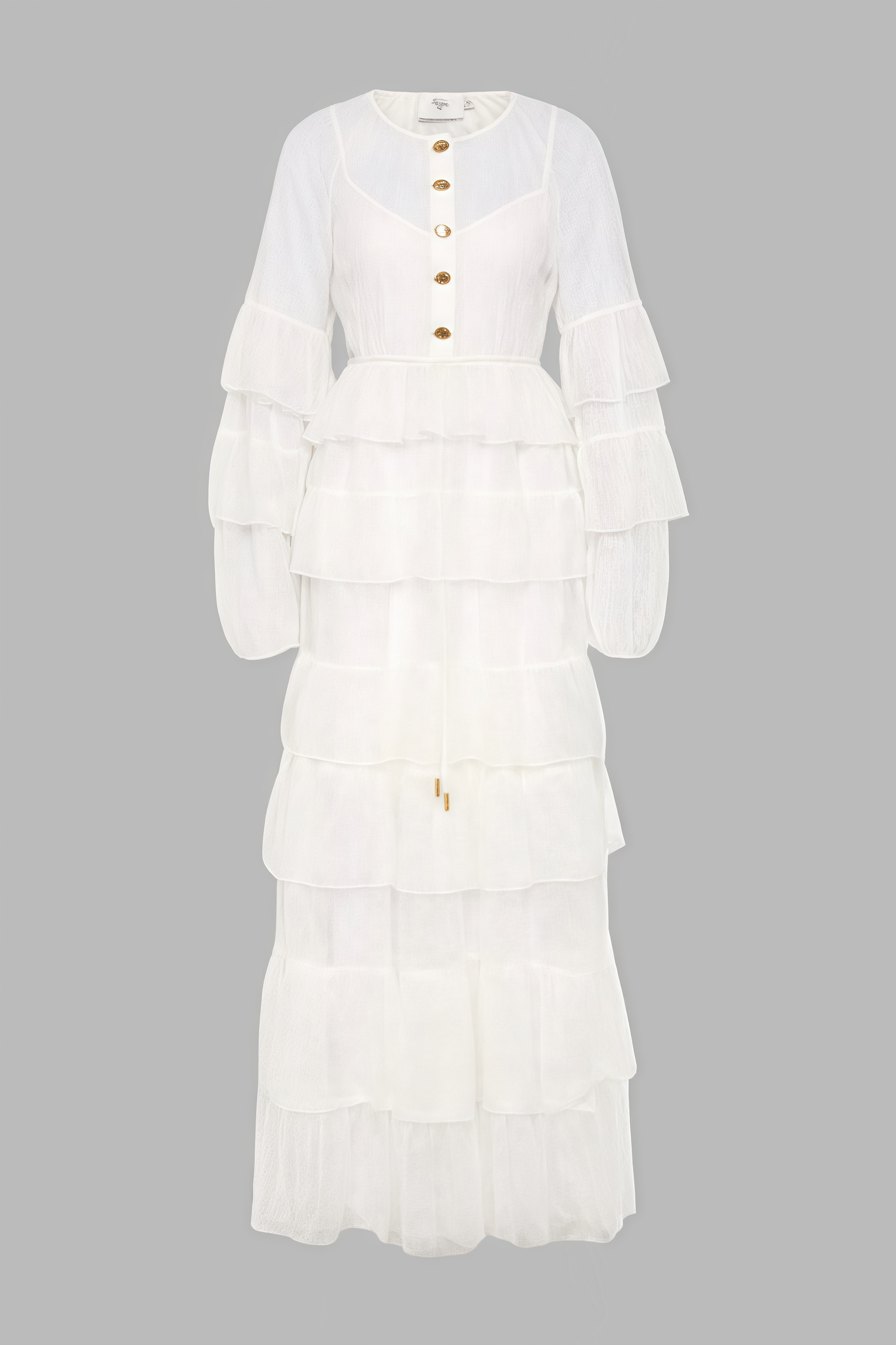 Wintk White Round Neck Lace Maxi Dress - View 6