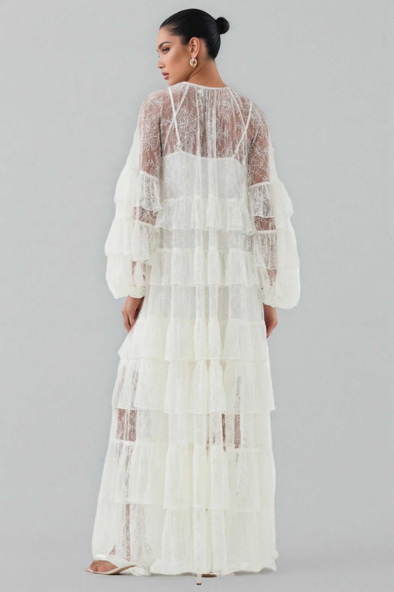 Wintk White Round Neck Lace Maxi Dress - View 5