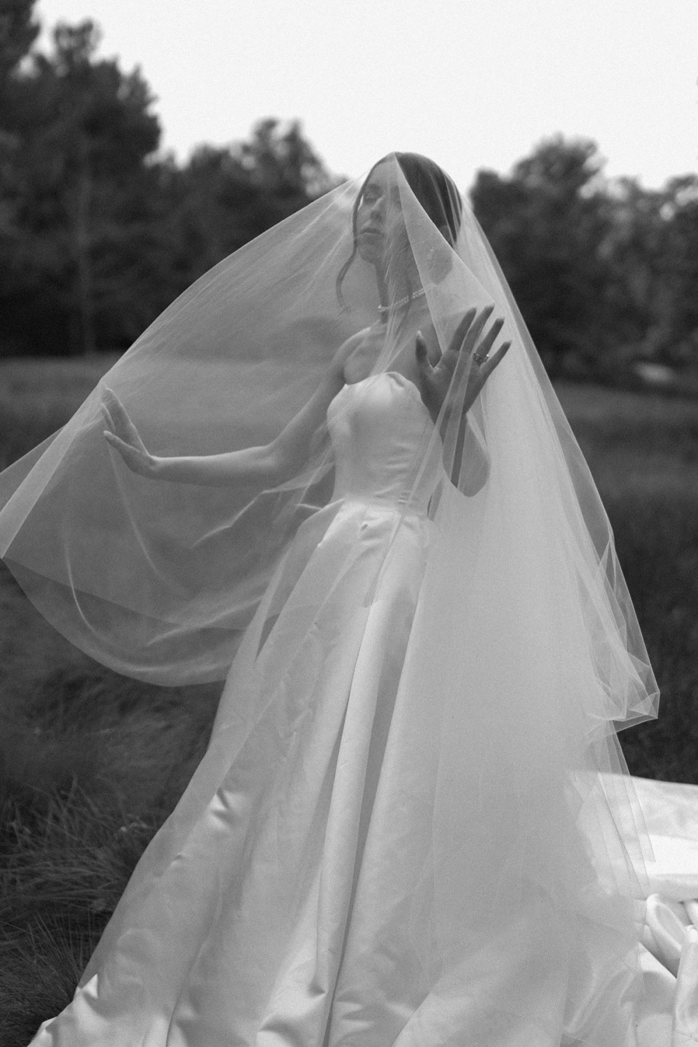 Simple A Line Strapless White Satin Wedding Dress with Sweep Train