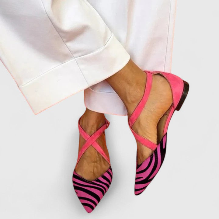 Animal Print Pointed Toe Cross Strap Slingback Flats