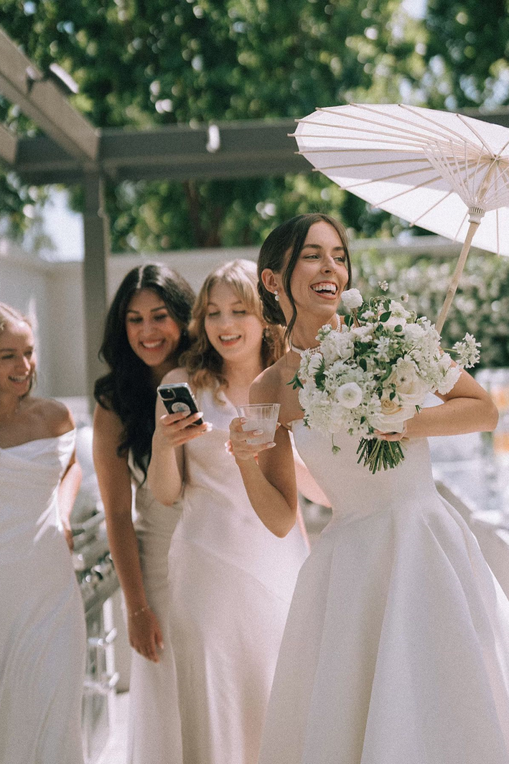 Simple A Line Strapless White Satin Wedding Dress with Sweep Train