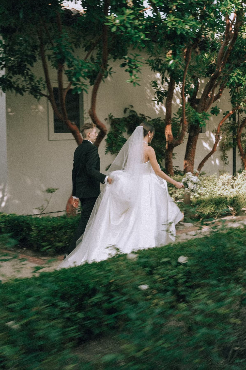 Simple A Line Strapless White Satin Wedding Dress with Sweep Train