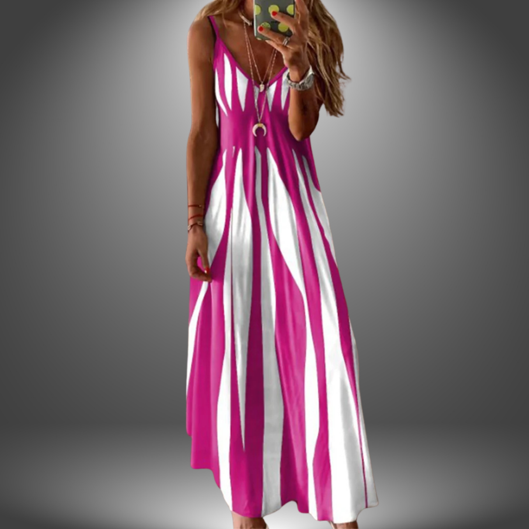 Striped V-Neck Spaghetti Strap Maxi Dress