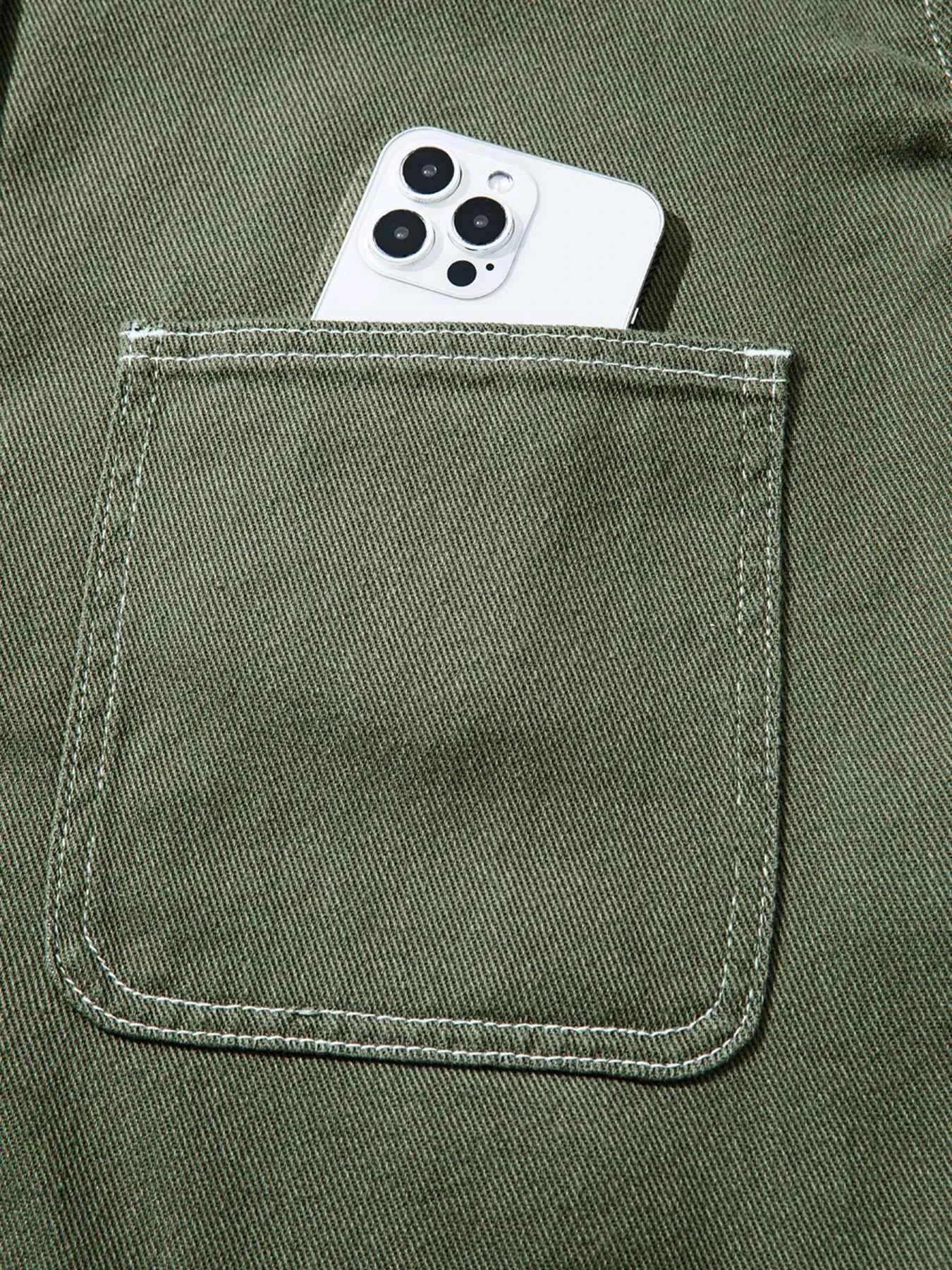 Patched Pocket Collared Button Front Boyfriend Denim Jacket