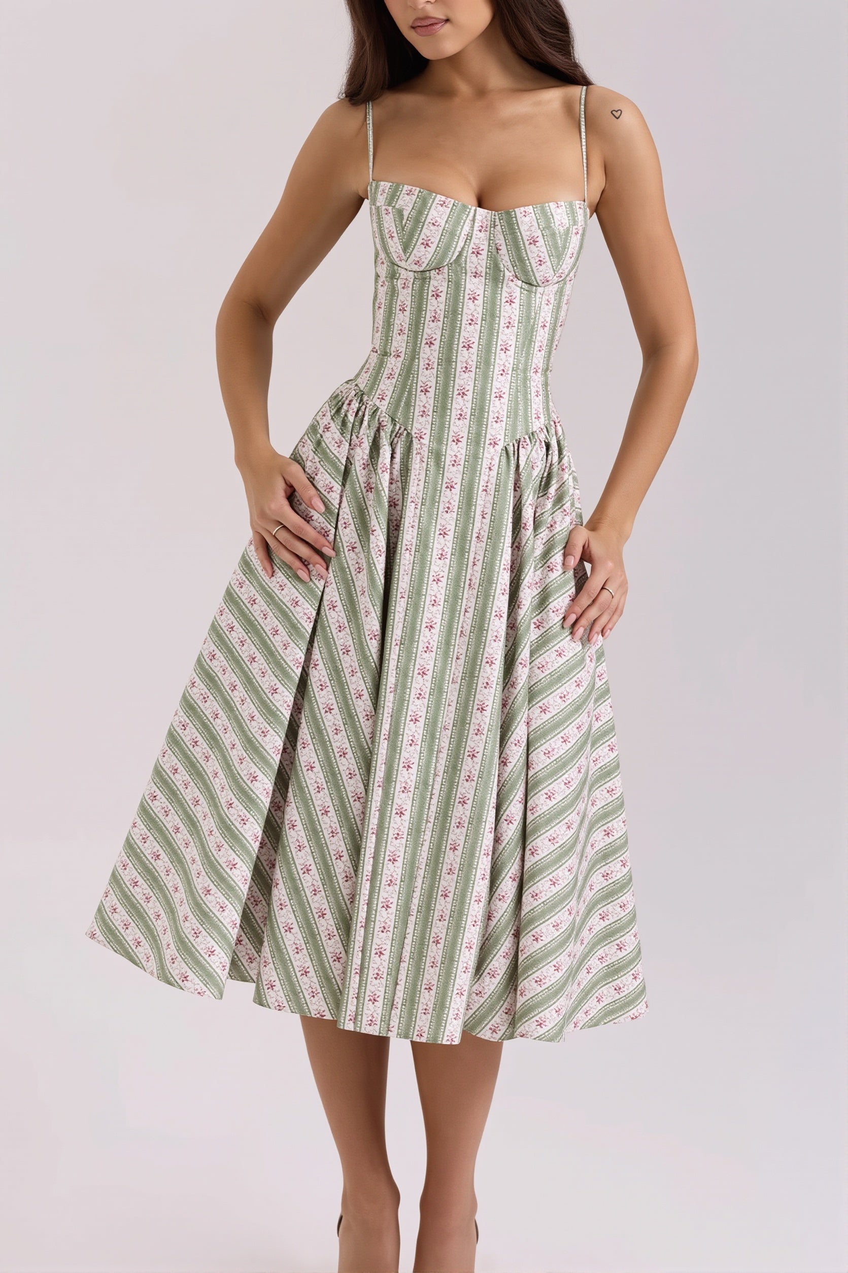 Fresh Floral Striped Cami Midi Dress