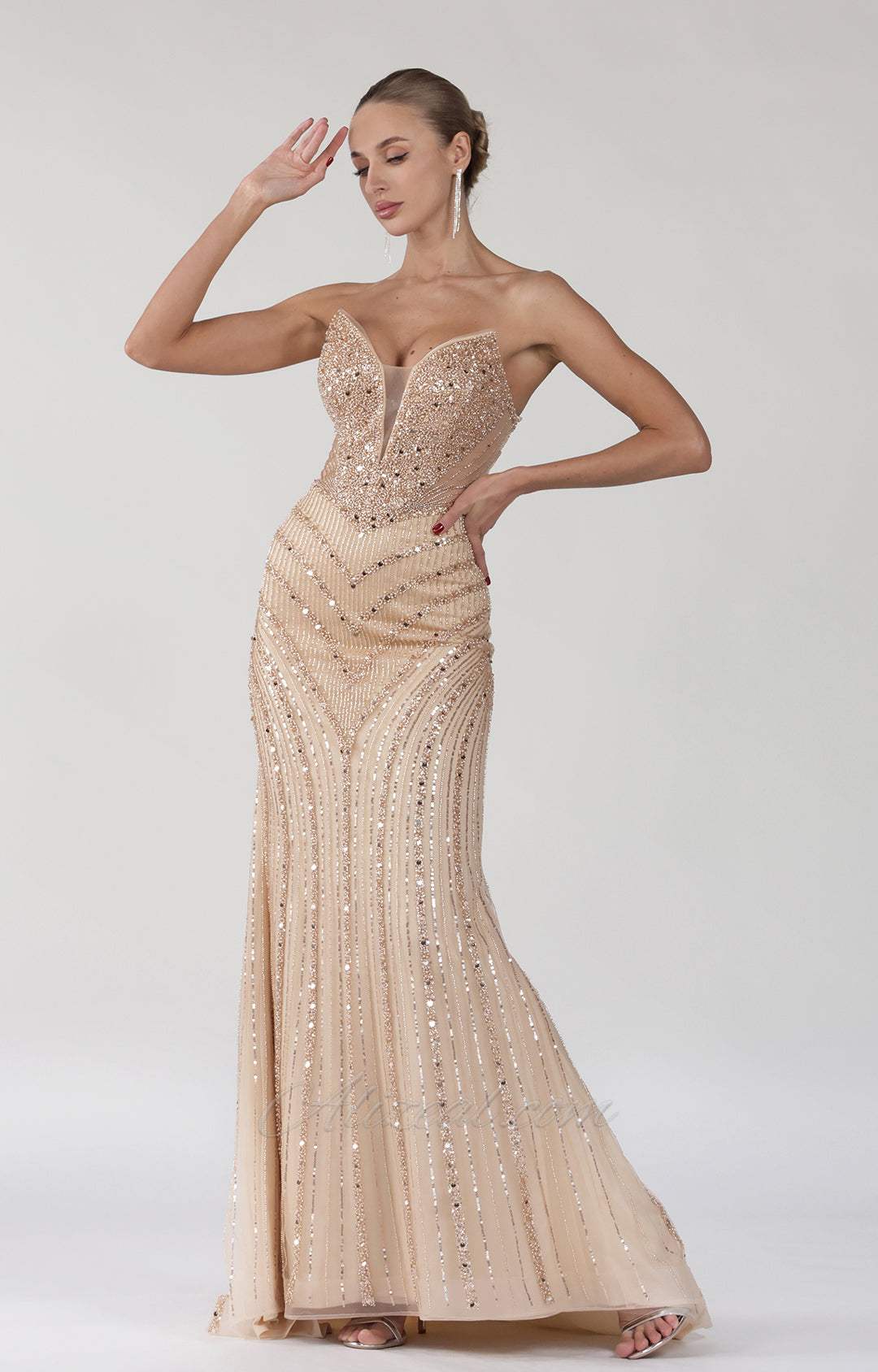 Beaded Illusion Sweetheart Mermaid Maxi Gown 3