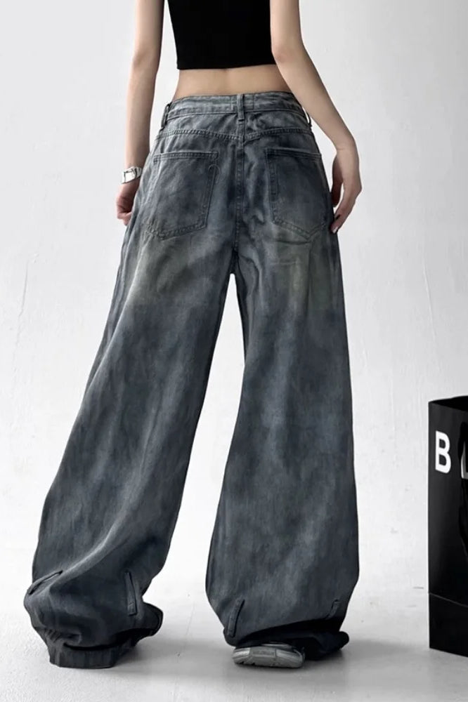 Washed Ripped Wide Leg Jeans