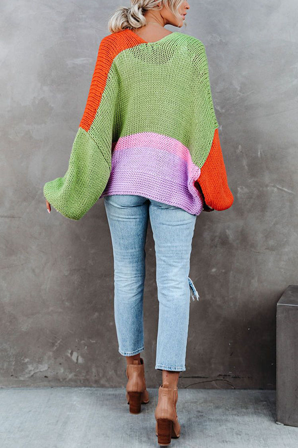 Oversized Colorblock Knit Cardigan