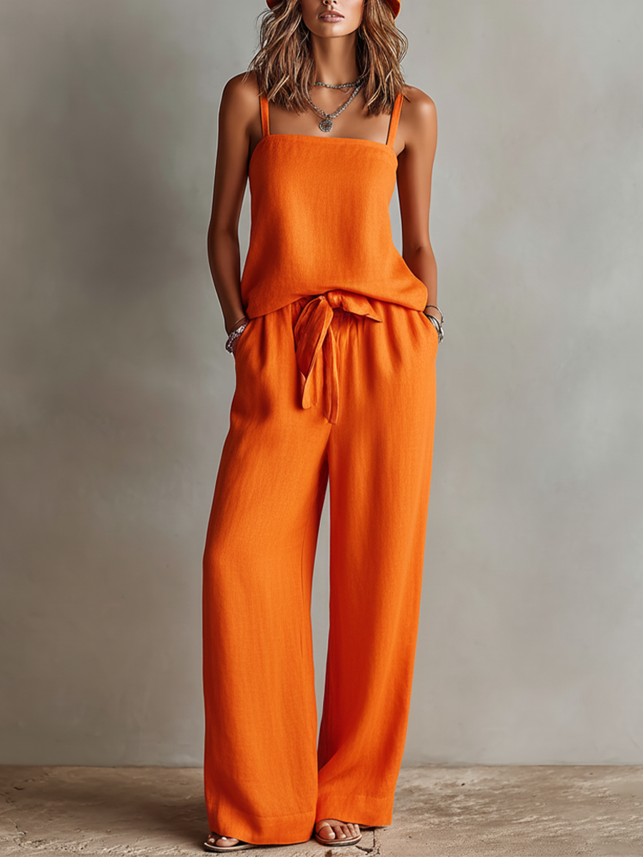 Square Neck Cami Top and Wide Leg Pants Two Piece Set