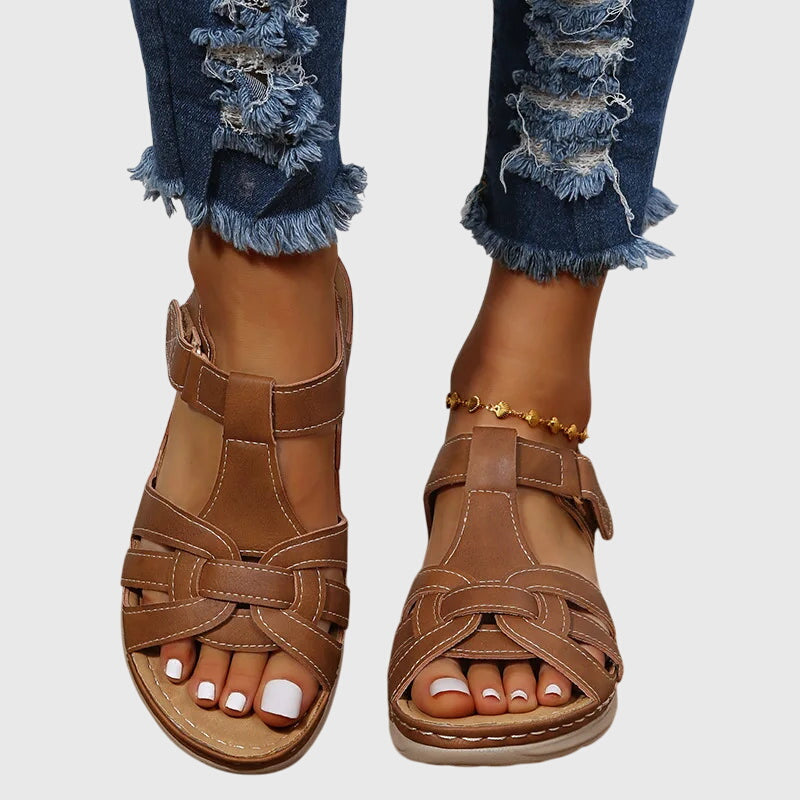 Caged Hook and Loop Strap Wedge Sandals