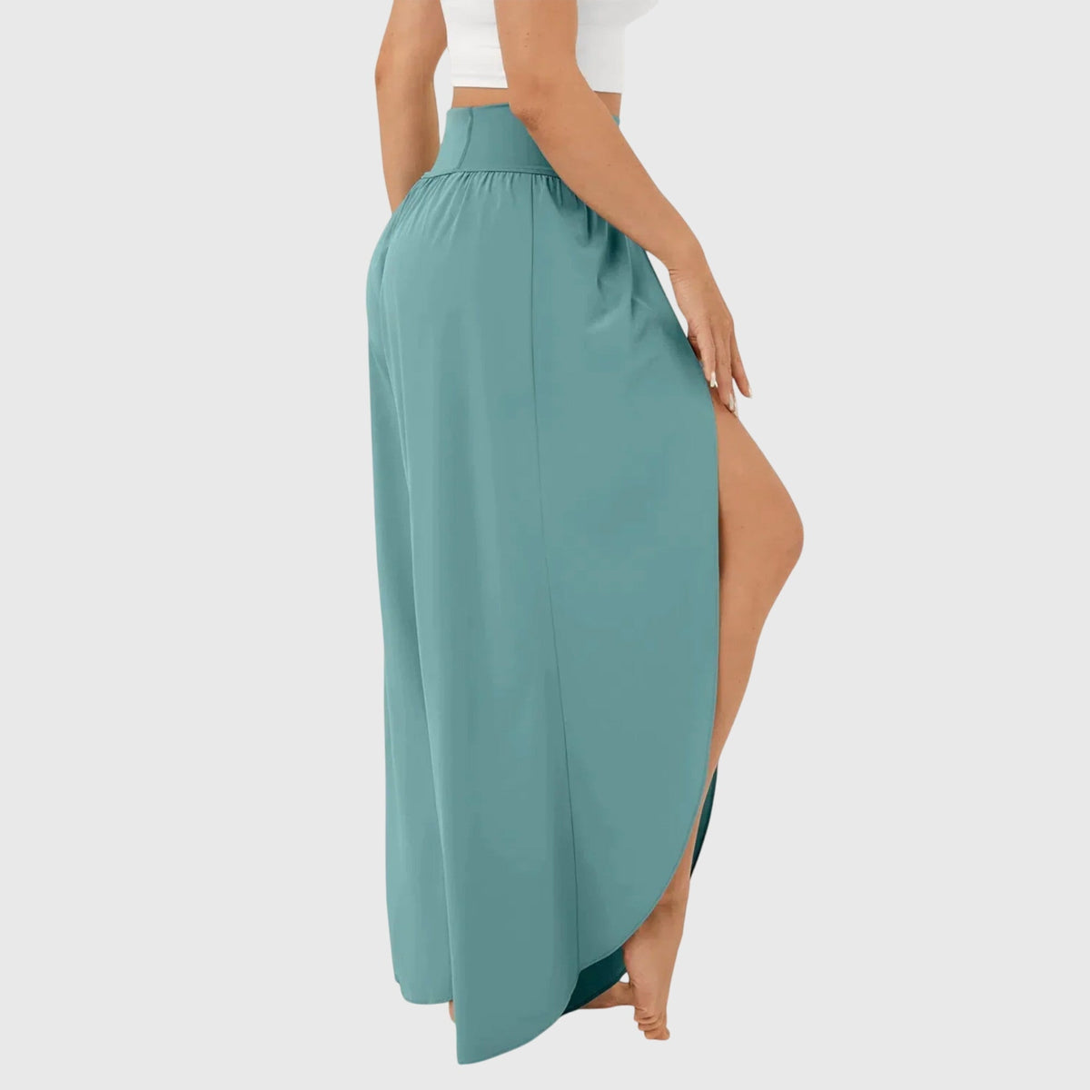 High Waist Split Front Layered Wide Leg Palazzo Pants