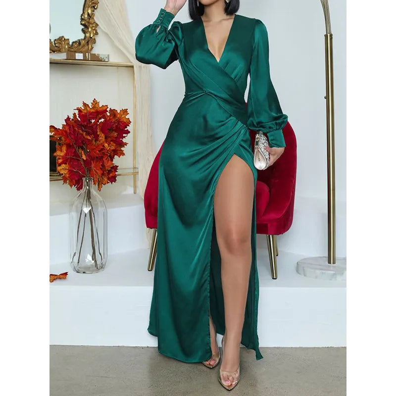 Premium Alejandra Dark Green Satin Midi Dress Wardrobe Essential