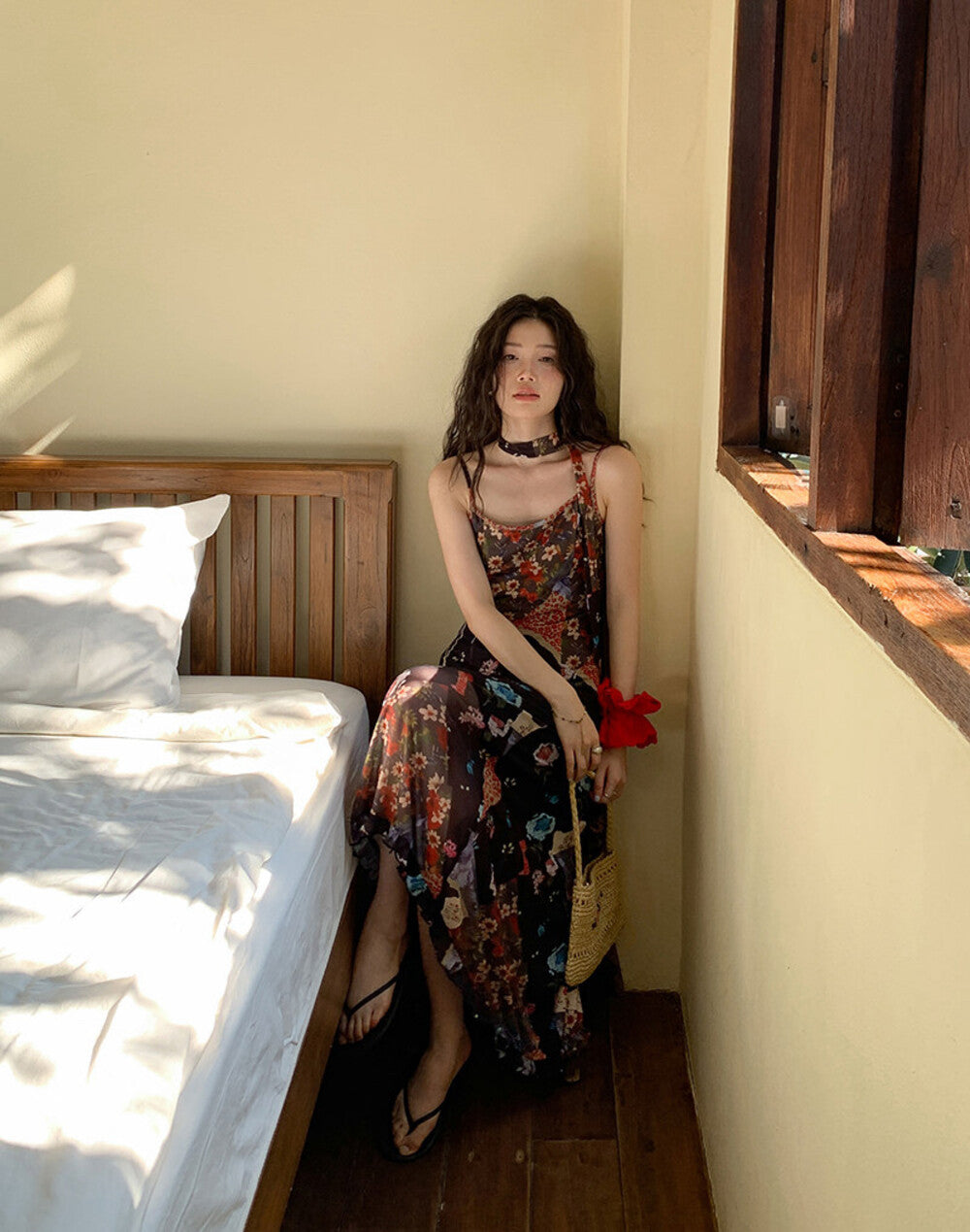 Floral Patchwork Spaghetti Strap Ruffle Maxi Dress 31