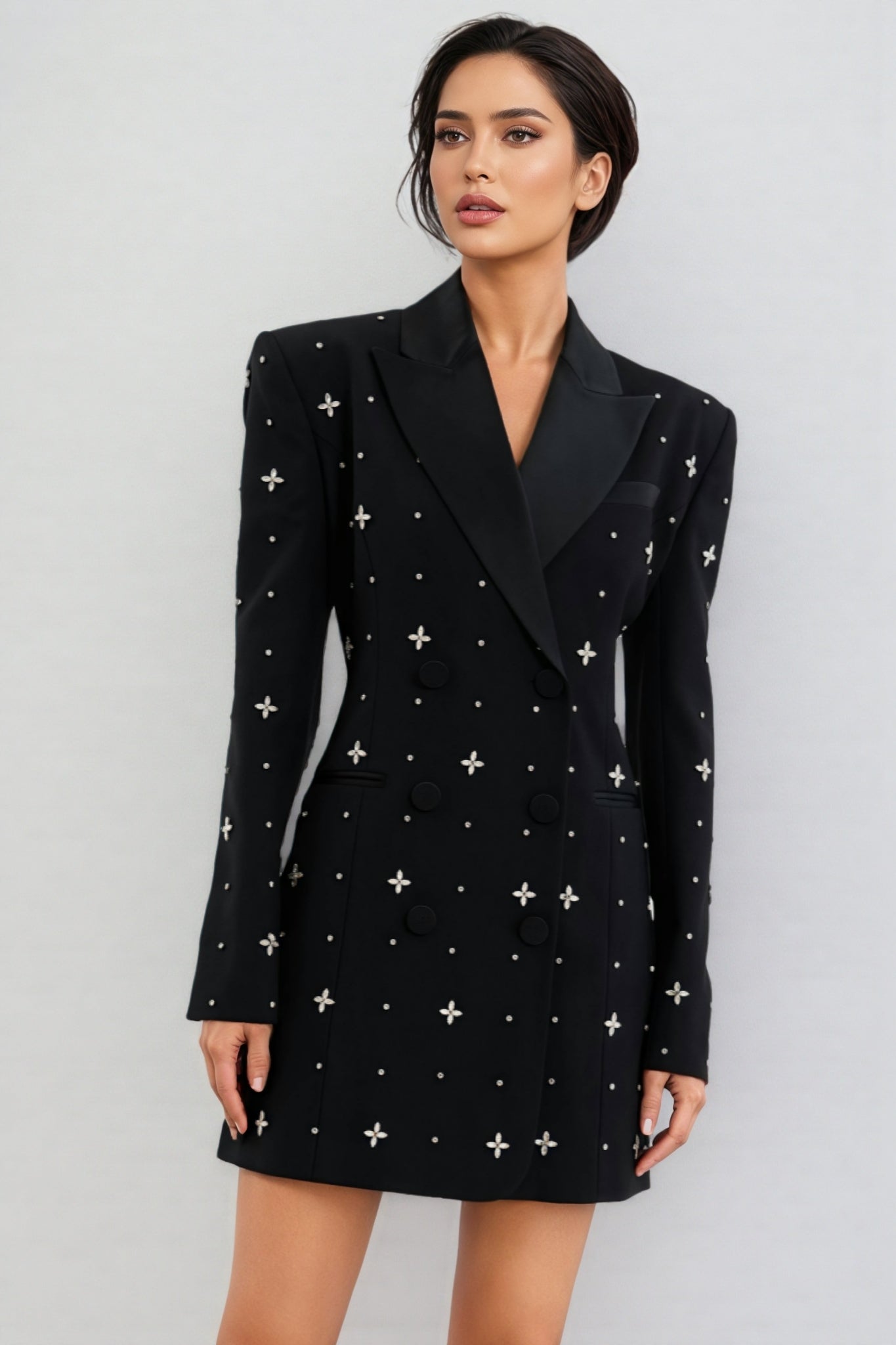 Morgane Beaded Rhinestone Embellished Mini Dress - View 2