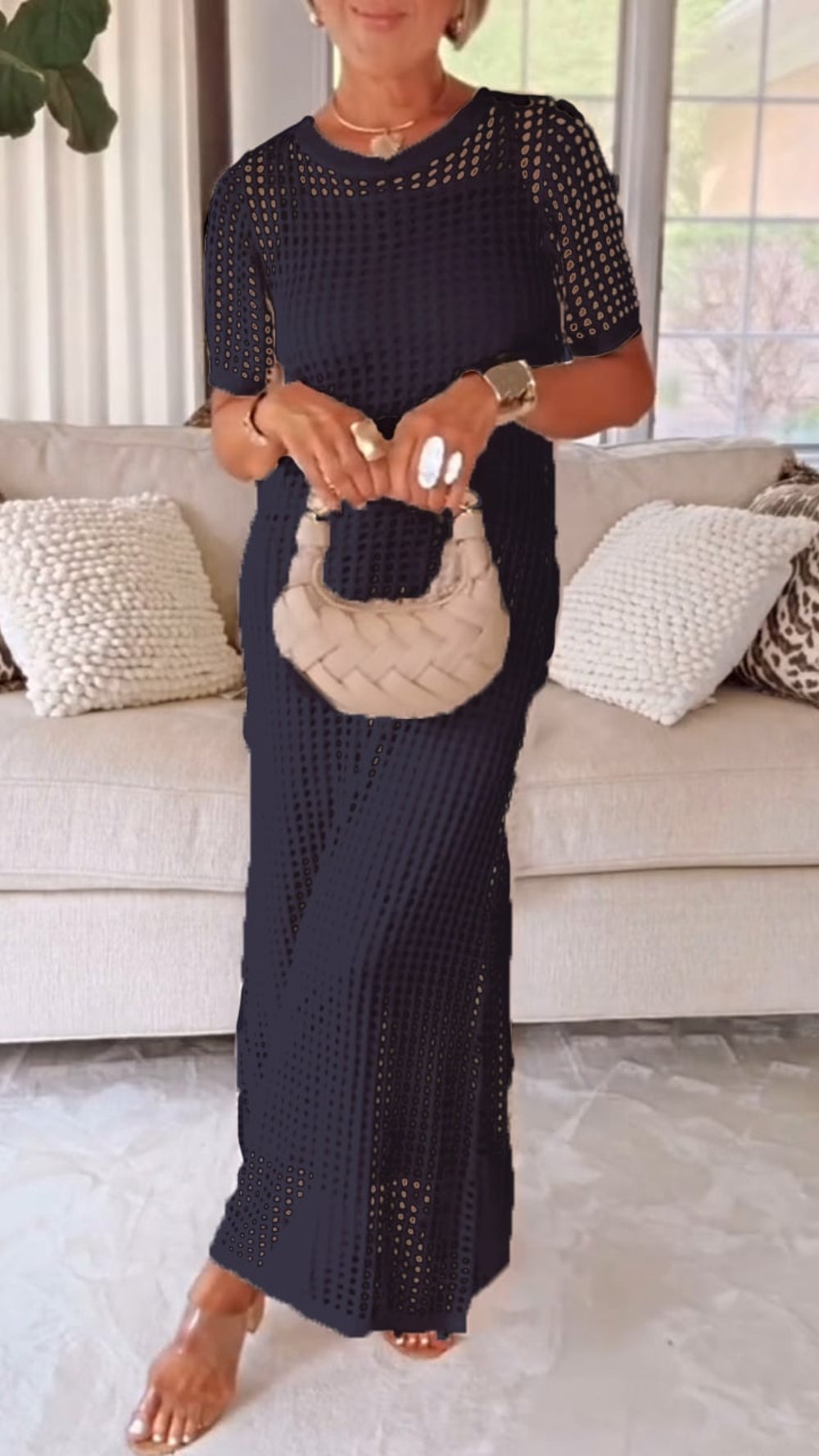 Boat Neck Hollow Airy Two-piece Dress