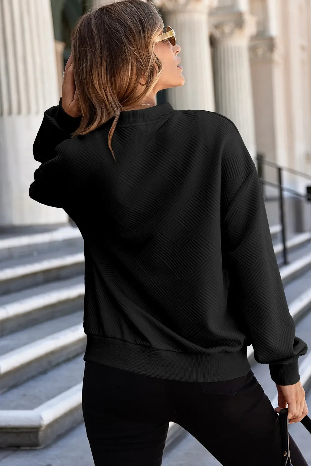 Textured Knit Zip Front Drop Shoulder Long Sleeve Bomber Jacket 8