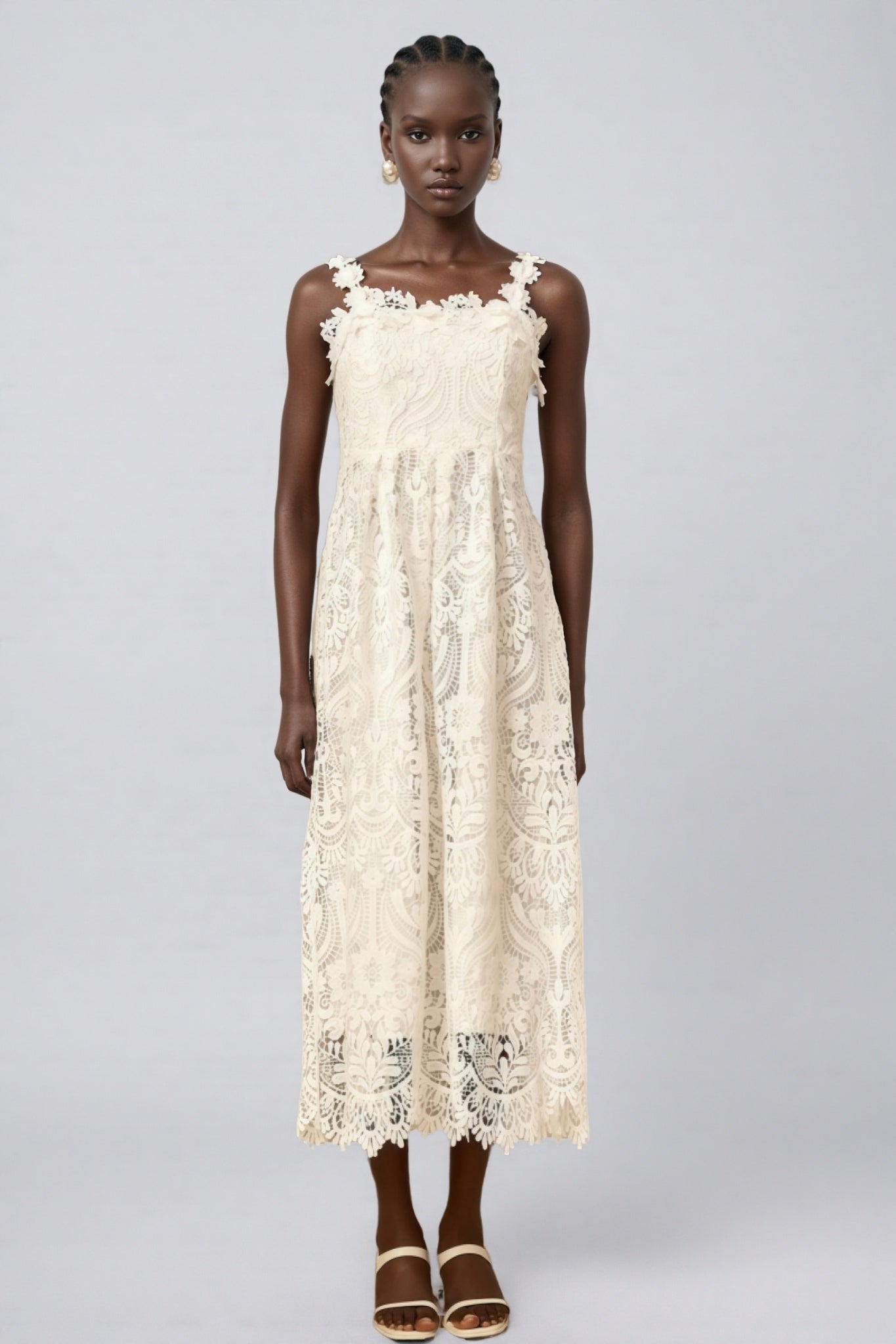 Harlin White Floral Lace Maxi Dress - View 2