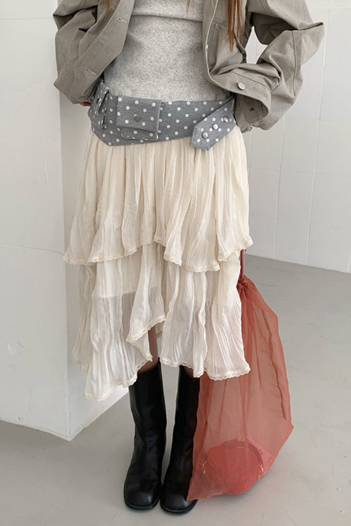 Irregular Elegant Flowy Solid Color Midi Skirt