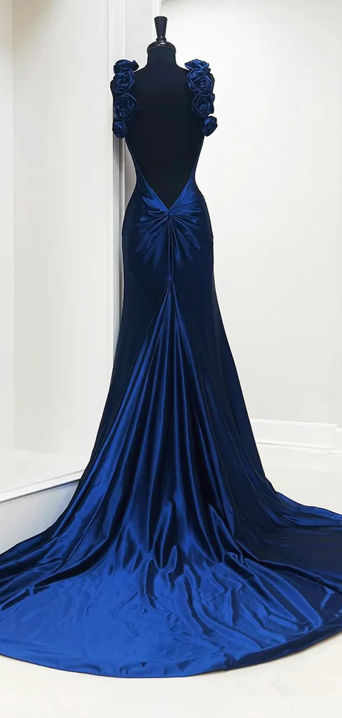 Elegant Deep V Navy Blue Mermaid Long Party Dress Evening Dress cc1738