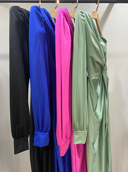 Satin One Shoulder Split Cape Long Sleeve Twist Waist Ruched High Split Maxi Gown