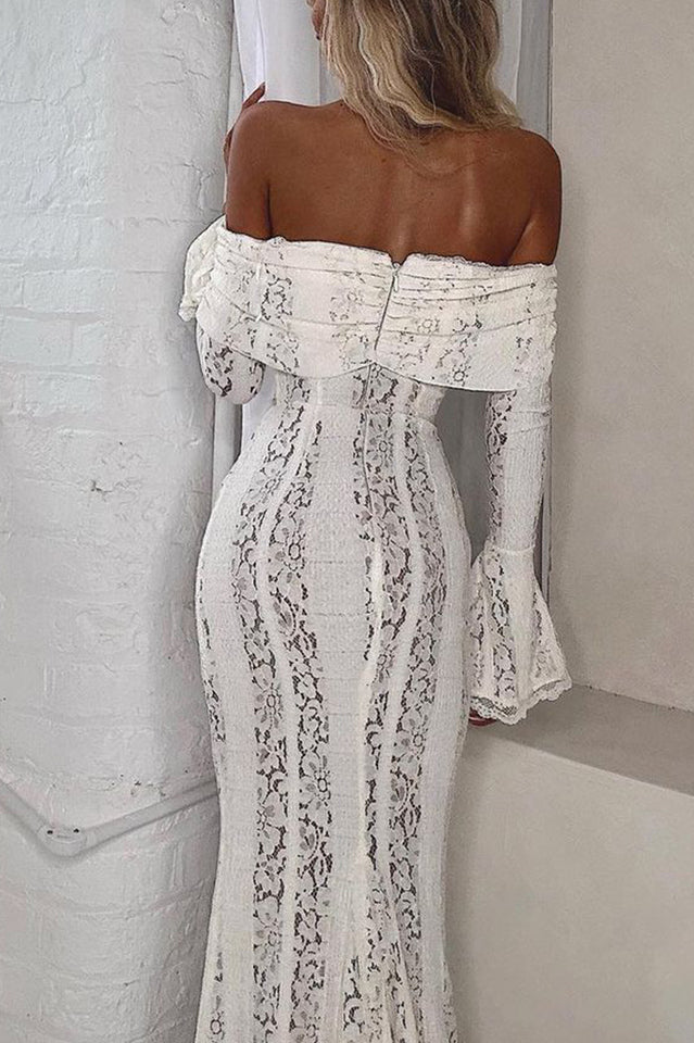 Belle Floral Lace Off Shoulder Maxi Dress in White - View 4