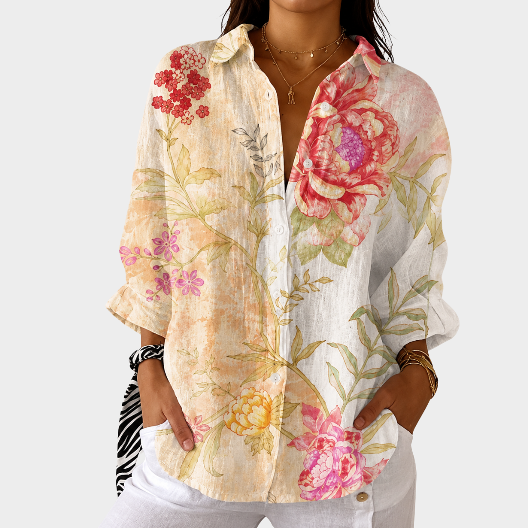 Floral Print Long Sleeve Button Front Collared Shirt