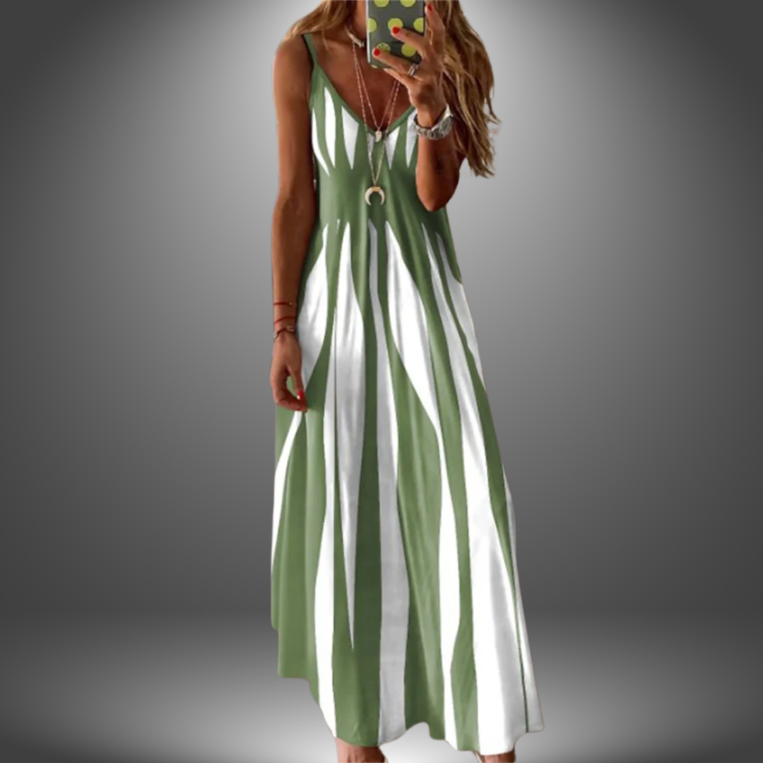 Striped V-Neck Spaghetti Strap Maxi Dress